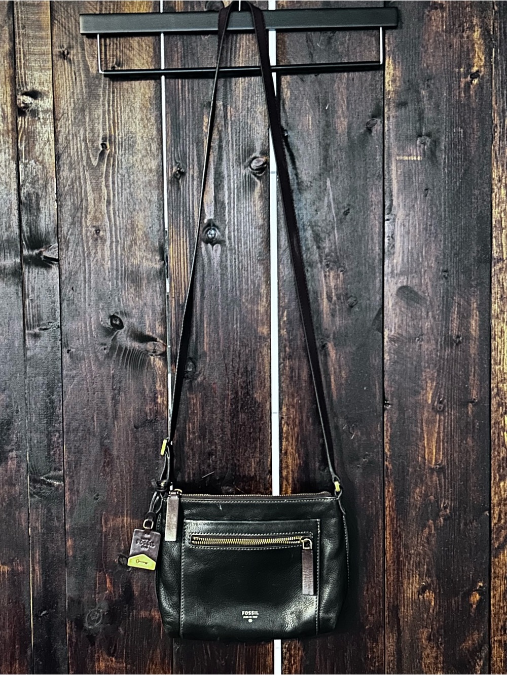 Fossil Black Leather Crossbody with Gold Accents - Picture 3 of 8
